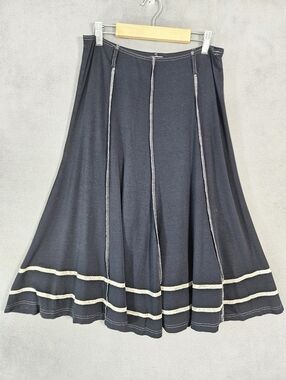 Alison Sheri Womens Small Midi Skirt Fit Flare Black Lagenlook Boho Stretch